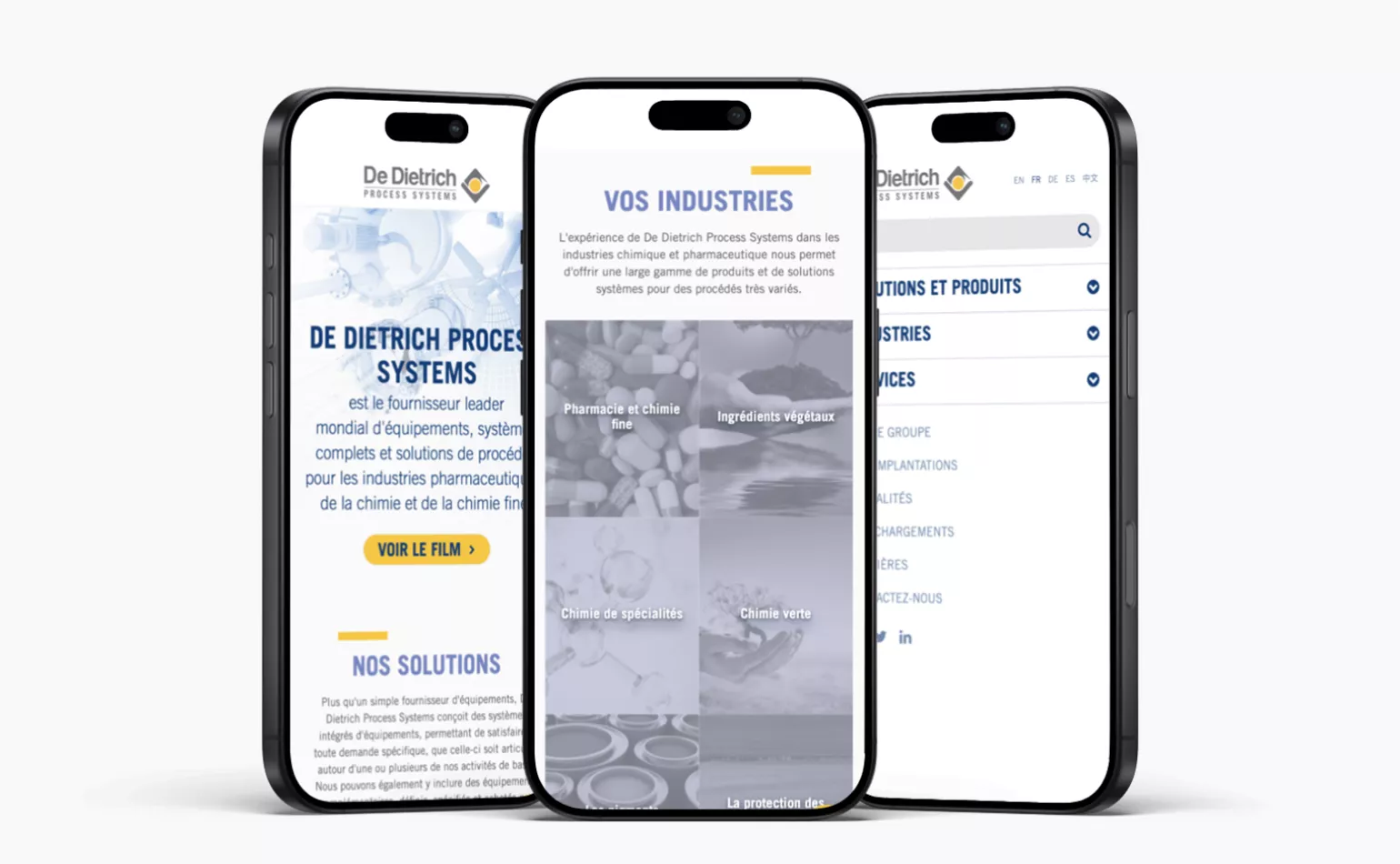Version mobile responsive du site de De Dietrich, configurée en responsive web design pour optimiser la consultation des catalogues industriels sur smartphone.