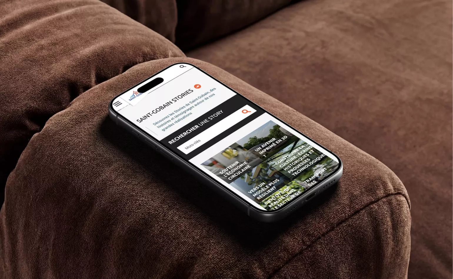 Version mobile responsive du site de Saint-Gobain, configurée pour améliorer l'expérience utilisateur.