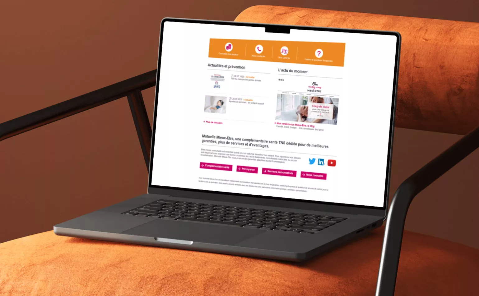 Aperçu du nouvel extranet et de l'écosystème digital mis à jour pour la Mutuelle Mieux-Être par l'agence AODB.