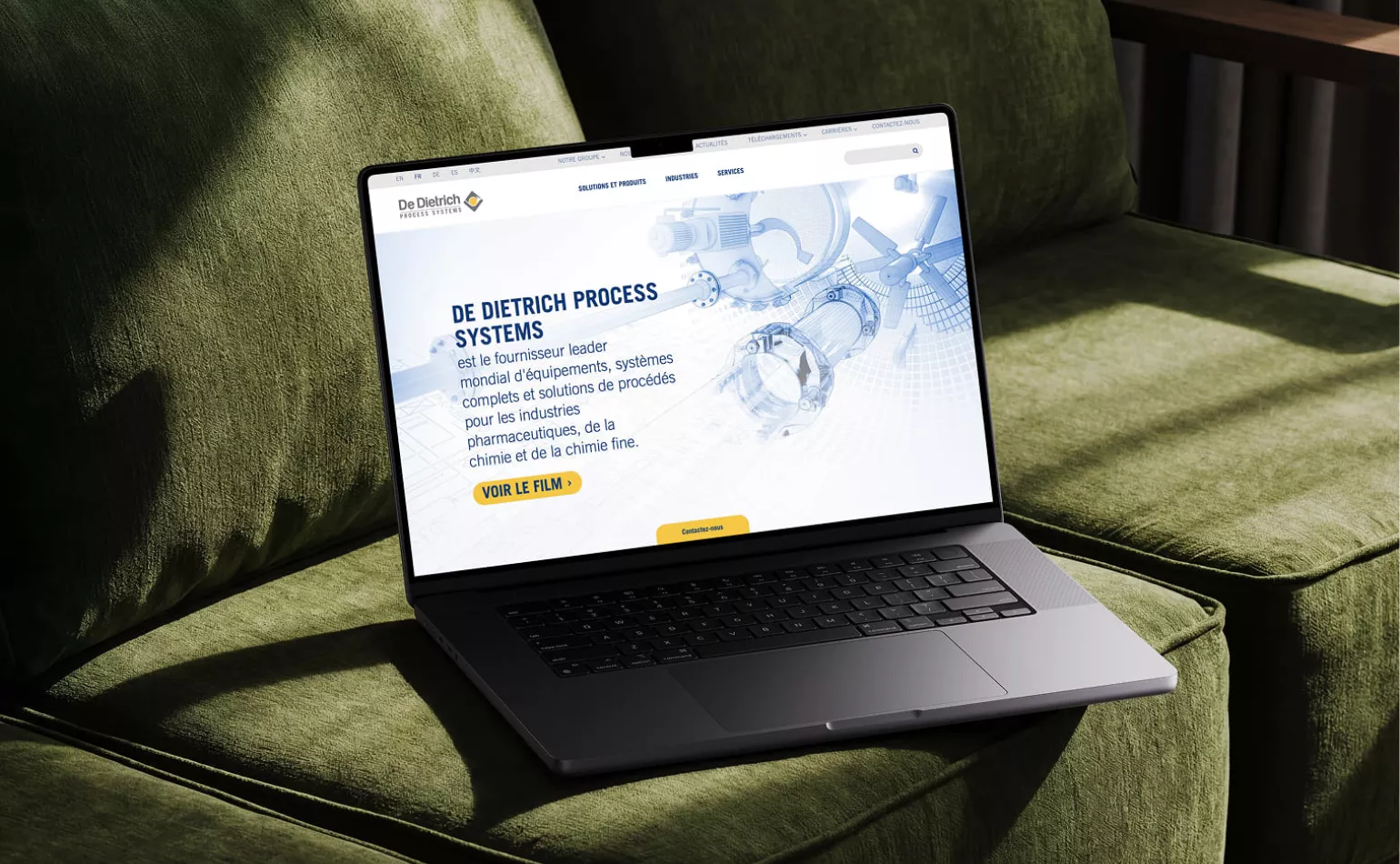 Aperçu de la plateforme multi-sites B2B Drupal de De Dietrich Process Systems, développée pour mutualiser la présence web des filiales par l'agence AODB.