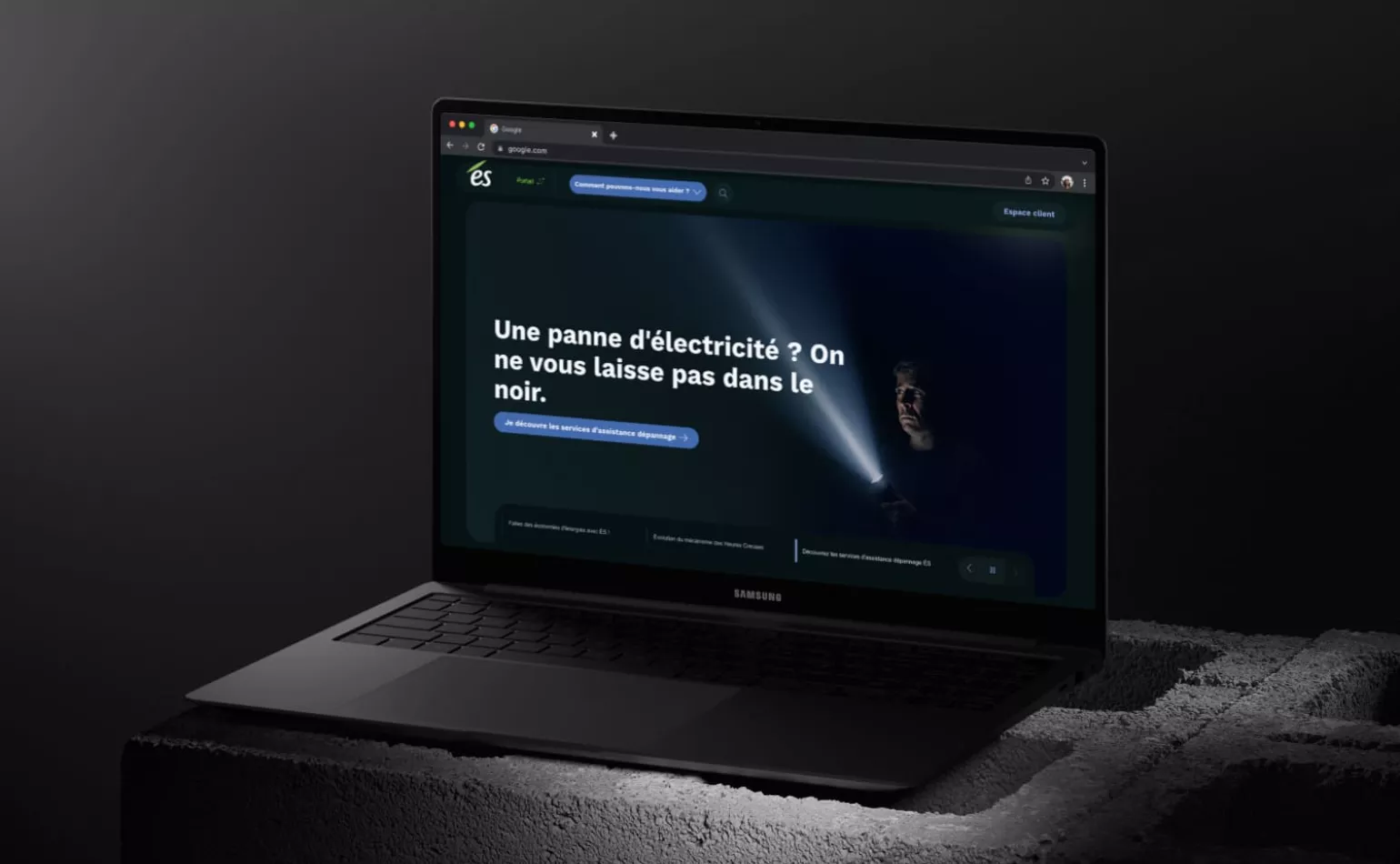 Aperçu du site internet grand public d'Électricité de Strasbourg, conçu par l'agence AODB.